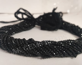 Tiny Black Spinel Faceted Rondelle Gemstone Beads Strand, Natural Micro Spinel 2-2.5mm Semi Precious Stone Beads Wholesale Jewelry Shop