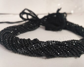 30 Strands Tiny Black Spinel Faceted Rondelle Gemstone Beads Strand, Natural Micro Spinel Stone Semi Precious Jewelry Making Beads Wholesale
