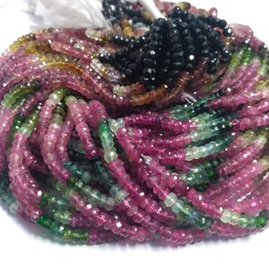 Natural Watermelon Tourmaline Faceted Rondelle Gemstone Bead Strand, Multi Tourmaline Jewelry Making Gemstone Necklace Bead Wholesale Shop