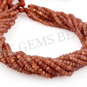 Natural Sunstone Faceted Rondelle Gemstone Beads Strand, Brown Sunstone Rondelle Jewelry Making Gemstone Necklace Beads Wholesale Price