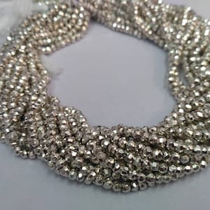 Silver Pyrite Faceted Rondelle Gemstone Beads Strand, White Pyrite Semi Precious Jewelry Making Gemstone Necklace Bead Wholesale Price