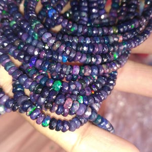 Black Ethiopian Opal Faceted Rondelle Gemstone Beads Strand, Natural Ethiopian Opal Jewelry Making Gemstone Necklace Bead Wholesale Price