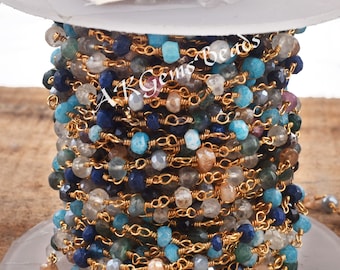 5 voet disco kleur multi kraal rozenkrans rondelle kralen sieraden ketting, natuurlijke multi-kleur facet kralen draad verpakt goud gepatineerde rozenkrans kettingen