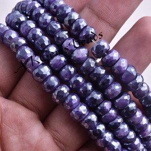 Denim Blue Silverite Moonstone Rondelle Bead Strand, 7-8mm Mystic Blue Moonstone Faceted Rondelle Bead, Sillimanite Beads, Moonstone Beads