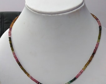 92.5 Silver Tourmaline Necklace Beads, Watermelon Multi Tourmaline Strand, Wholesale Gemstone Necklace Jewelry Christmas Gift For Girls