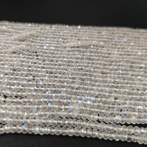 Tiny White Rainbow Moonstone Faceted Rondelle Beads Strand-AK Gems Beads