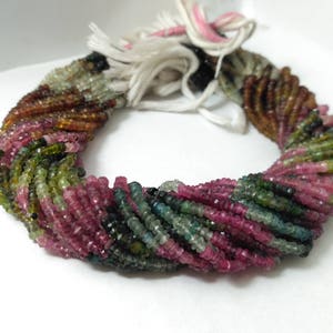 Lot of 5 Strands Multi Tourmaline Faceted Rondelle Gemstone Beads Strand, Natural Watermelon Multi Tourmaline Gemstone Necklace Beads Shop