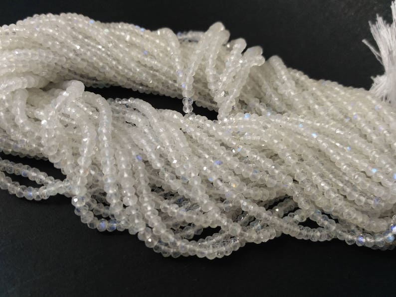 Tiny White Rainbow Moonstone Faceted Rondelle Beads Strand-AK Gems Beads