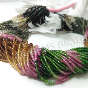 Tiny Multi Tourmaline Faceted Rondelle Gemstone Beads Strand, Natural Micro Watermelon Tourmaline Semi Precious Necklace Bead Wholesale Shop