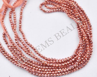 Tiny Rose Gold Pyrite Faceted Rondelle Gemstone Beads Strand, Natural Pyrite Semi Precious Necklace Beads Wholesale Jewelry Price