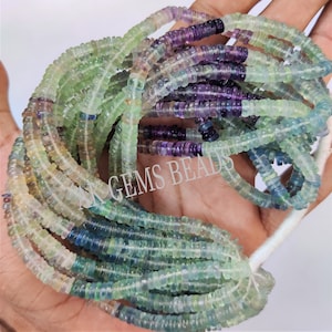 Natural Green Fluorite Heishi Tyre Smooth Gemstone Beads Strand, Fluorite Heishi Round Tyre Jewelry Making Wholesale Gemstone Bead Shop