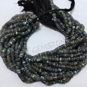 Labradorita Heishi Neumático facetado Hestone Bead Strand, Gris natural Labradorite Heishi Round Tyre Bead Jewelry Making Wholesale Gemstone Shop