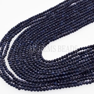 Micro Blue Sapphire Rondelle Faceted Gemstone Beads Strand, Tiny Blue Sapphire Jewelry Making Gemstone Necklace Bead Wholesale Factory Price