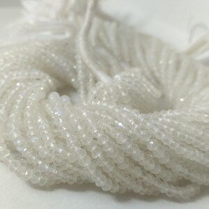 Tiny White Rainbow Moonstone Faceted Rondelle Beads Strand-AK Gems Beads