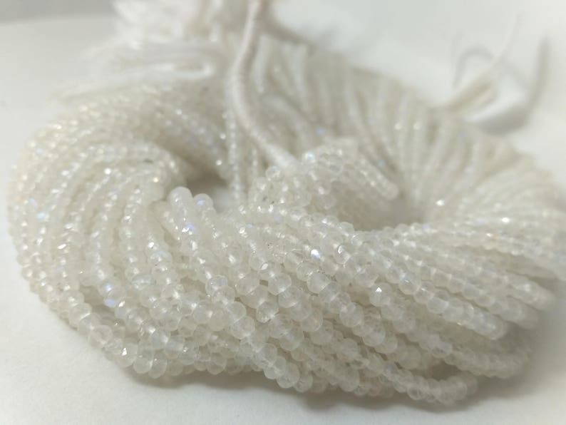 Tiny White Rainbow Moonstone Faceted Rondelle Beads Strand-AK Gems Beads