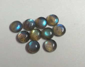 50 Pieces 6mm Natural Labradorite Flatback Round Loose Cabochon Gemstone, Blue Flashy Labradorite Plain Jewelry Making Calibrated Cabochon