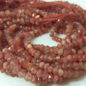 Lot Of 5 Strands Sunstone Faceted Rondelle Gemstone Beads Strand, Natural Sunstone Faceted Rondelle Necklace Beads Jewelry Making Wholesale