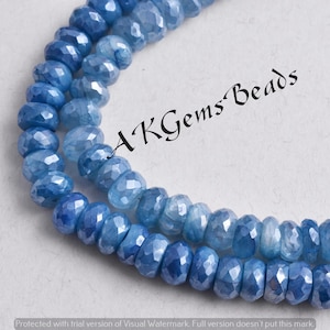 Sky Blue Silverite Coated Moonstone Rondelle Faceted Gemstone Beads Strand, 8mm Mystic Natural Blue Moonstone Silver Coated Gemstone Beads