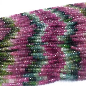 Lot 4 Strands Multi Tourmaline Faceted Rondelle Gemstone Beads Strand, Natural Multi Watermelon Tourmaline Jewelry Making Gemstone Bead Shop