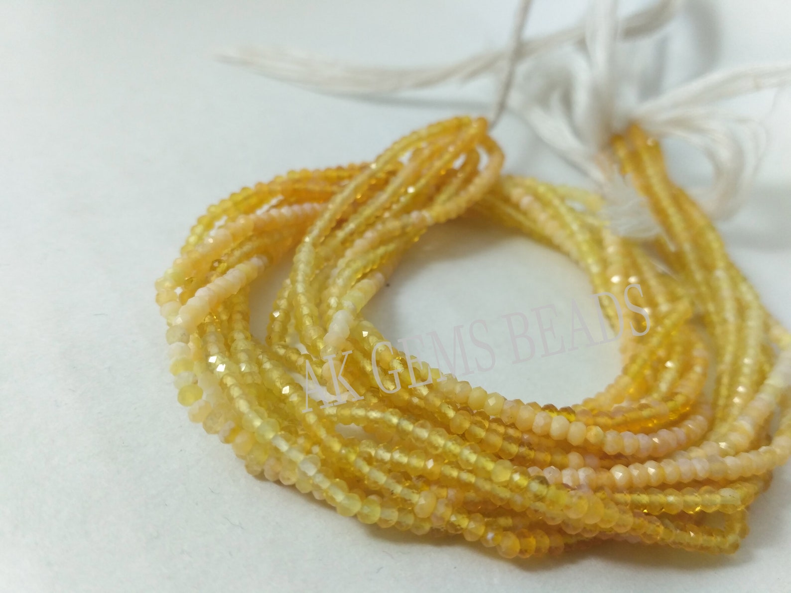 Micro Yellow Opal Shaded Faceted Rondelle Gemstone Beads Strand ...