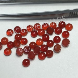 4mm Natural Orange Carnelian Smooth Round Loose Cabochon, AAA Carnelian Calibrated Flatback Jewelry Making Stone Wholesale Cabochon Shop