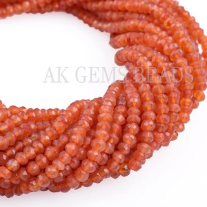Natural Carnelian Rondelle Faceted Gemstone Beads Strand, Orange Carnelian Jewelry Making Stone Semi Precious Beads Wholesale Price