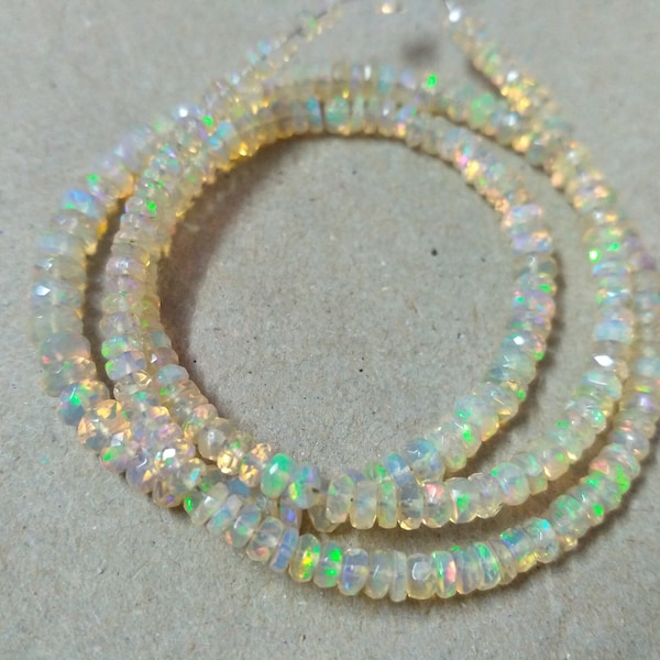 Natural Welo Ethiopian Opal Faceted Rondelle Gemstone Beads Strand, AAA Quality Fire Opal Semi Precious Birthstone Necklace Bead Wholesale