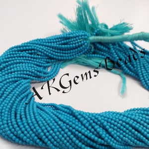 Tiny Turquoise Smooth Round Gemstone Beads Strand, Natural Micro Blue Turquoise Semi Precious Necklace Gemstone Beads Wholesale Price