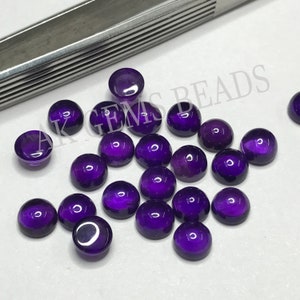 5mm Natural African Amethyst Smooth Round Calibrated Cabochon, Purple Amethyst Flat Back Loose Semi Precious Cabochon Wholesale Shop