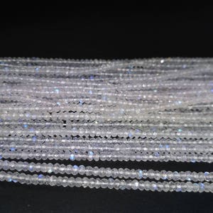 Tiny White Rainbow Moonstone Faceted Rondelle Beads Strand-AK Gems Beads