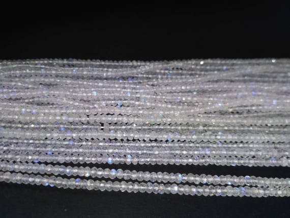 Lot of 10 Strands Tiny White Rainbow Moonstone Faceted Rondelle Beads Strand, Natural Micro Rainbow Moonstone Necklace Beads Wholesale Shop