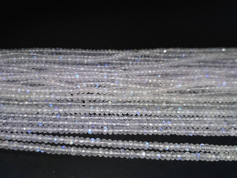 Tiny White Rainbow Moonstone Faceted Rondelle Beads Strand-AK Gems Beads