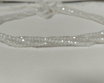 White Cubic Zircon Rondelle Faceted Gemstone Beads Strand, Natural White Cubic Zirconia Semi Precious Jewelry Making Gemstone Necklace Bead
