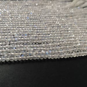 Tiny White Rainbow Moonstone Faceted Rondelle Beads Strand-AK Gems Beads