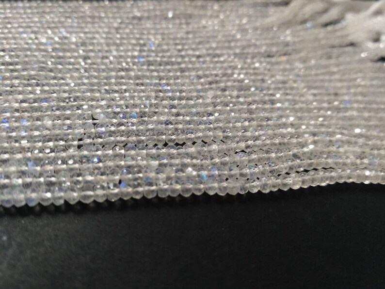 Tiny White Rainbow Moonstone Faceted Rondelle Beads Strand-AK Gems Beads