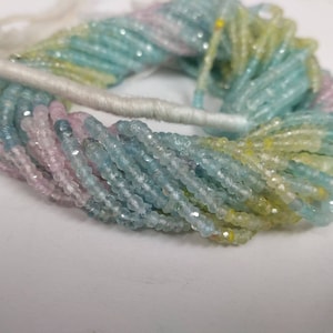 Natural Multi Aquamarine Faceted Rondelle Stone Beads Strand, Multi Aquamarine Jewelry Making Gemstone Necklace Beads Wholesale Factory Shop