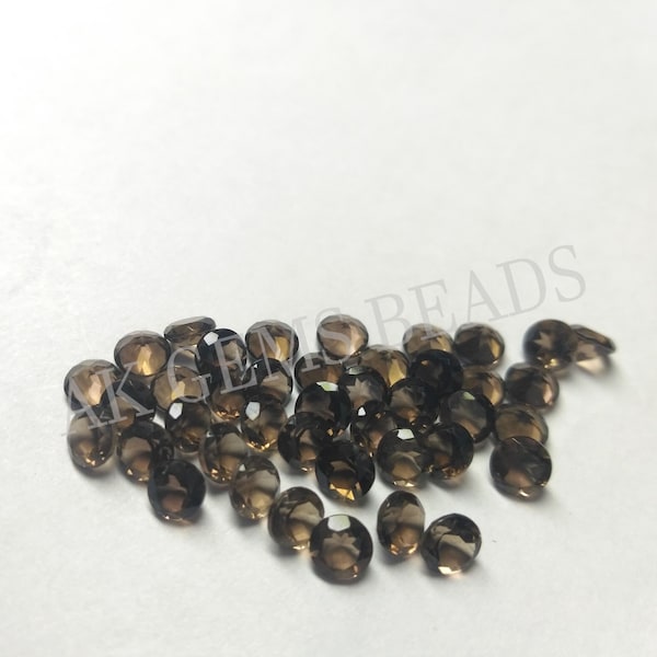 Natural 5mm Smoky Quartz Faceted Round Calibrated Loose Cut Gemstone, Brown Quartz Round Jewelry Making Gemstone Wholesale Factory Price