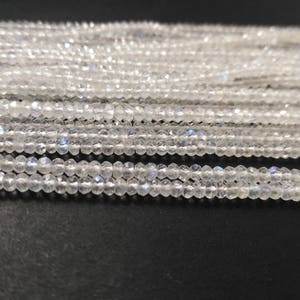 Tiny White Rainbow Moonstone Faceted Rondelle Beads Strand-AK Gems Beads