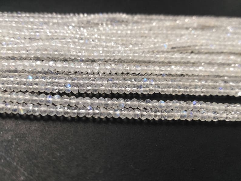 Tiny White Rainbow Moonstone Faceted Rondelle Beads Strand-AK Gems Beads