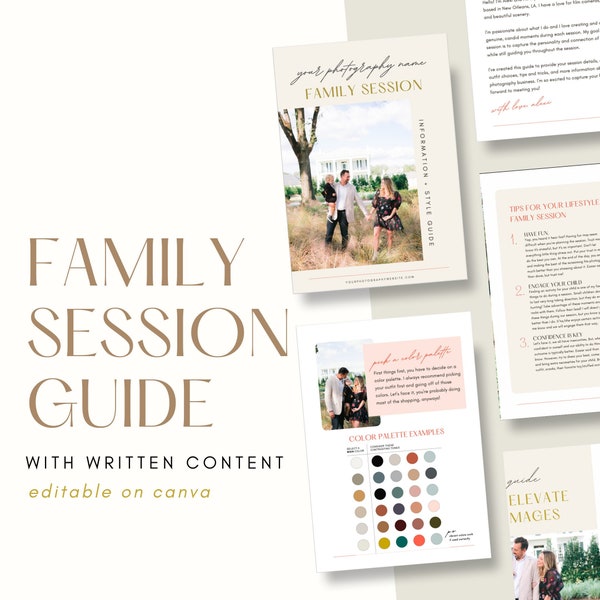 Family Photography Style Guide Template, Outfit Guide, Family Photography Tips | Customizable on Canva