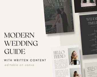 Plantilla de guía de bodas moderna, consejos para el día de la boda, personalizable en Canva