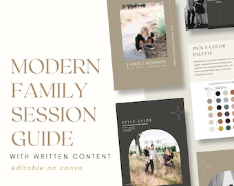 Plantilla de guía de estilo de fotografía familiar moderna (retrato), guía de vestimenta, consejos de fotografía familiar / personalizable en Canva