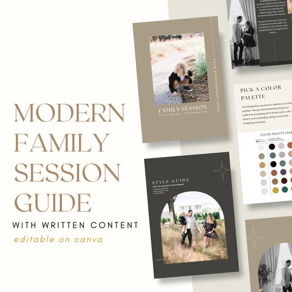 Modern Family Photography Style Guide Template (Portrait), Outfit Guide, Family Photography Tips | Customizable on Canva