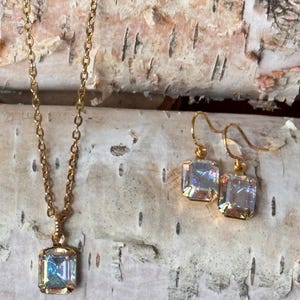 Vintage Tiny Swarovski AB Pendant Necklace - Gold Vintage Fairy Layering Necklace - Dainty Swarovski Crystal Bridesmaid Necklace