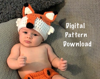 Crochet Fox Outfit - Size 0-3 Months - Instant Pattern Download