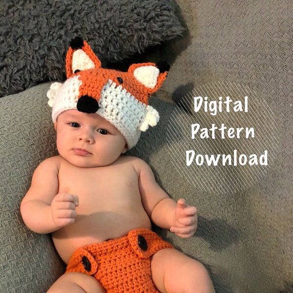 Crochet Fox Outfit - Size 0-3 Months - Instant Pattern Download