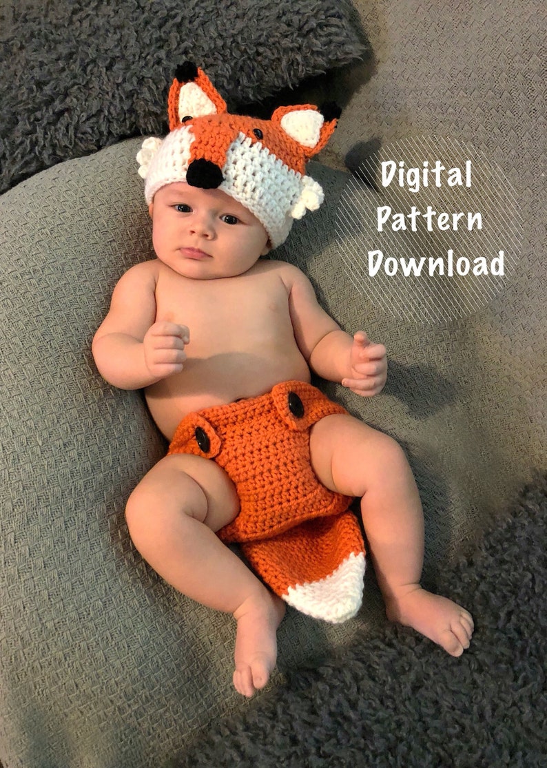 Crochet Fox Outfit Size 0-3 Months Instant Pattern Download image 1