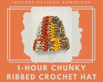 Bonnet au crochet côtelé épais 1 heure - Téléchargement instantané du modèle