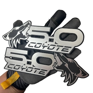 2x Laser Engraved 5.0 Coyote Car Badge - Custom Acrylic Car Emblem Sport Decal Offroad 4x4 Truck