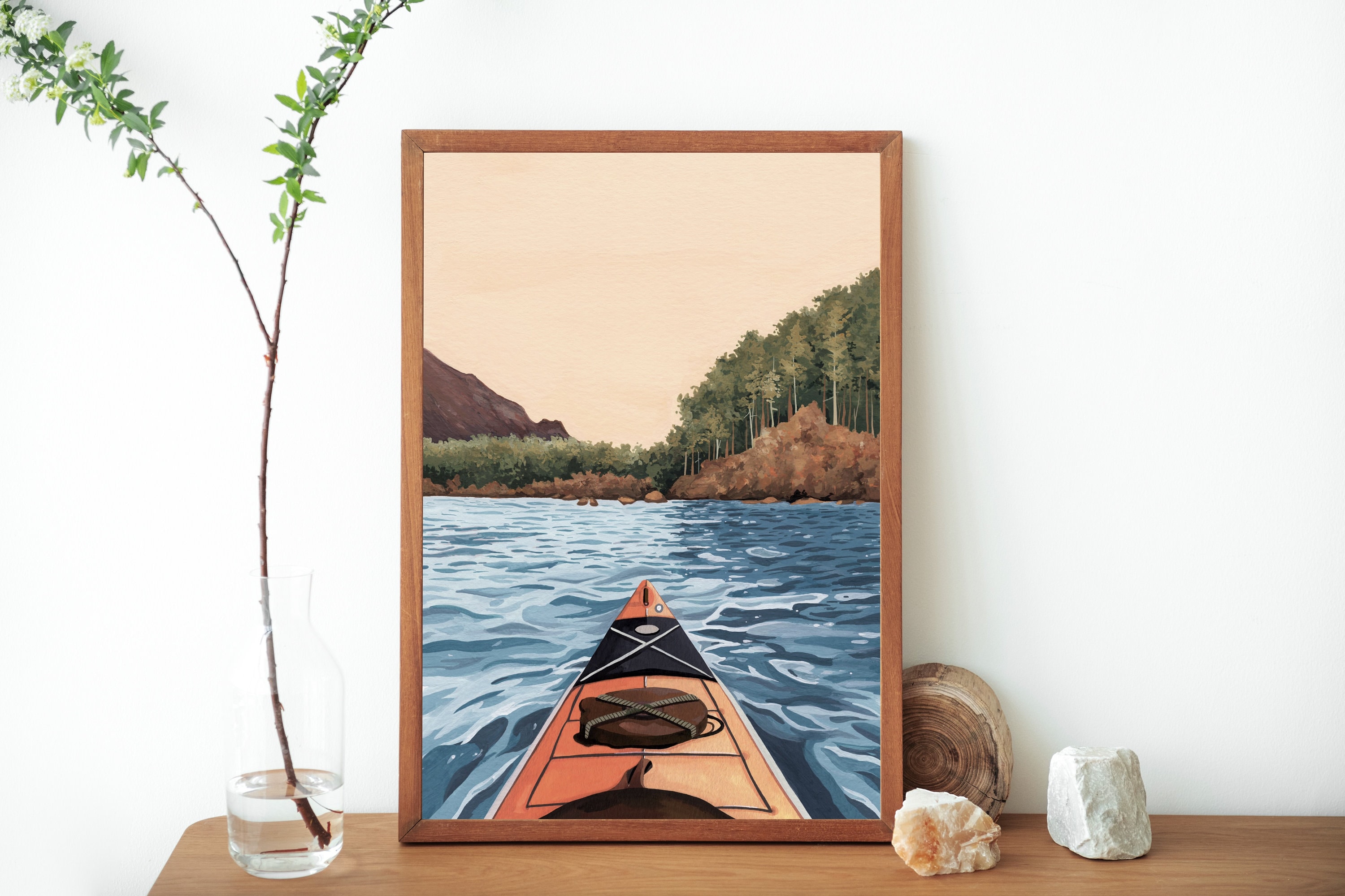 Orange Kayak Painting Art Print Kayaking Travel Illustration Etsy